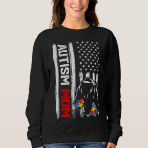 Vintag Autismus Mama Bär American Flag Awareness F Sweatshirt