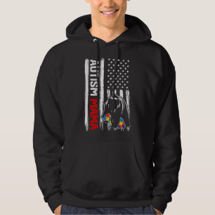Vintag Autismus Mama Bär Amerikanisches Flaggenbew Hoodie