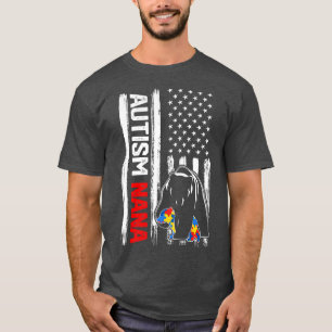 Vintag Autismus Nana Bear American Flag Awareness  T-Shirt