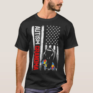 Vintag Autismus Oma Bear American Flag Auszeichnun T-Shirt