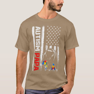 Vintag Autismus Papa Bär Amerikanisches Flaggenbew T-Shirt