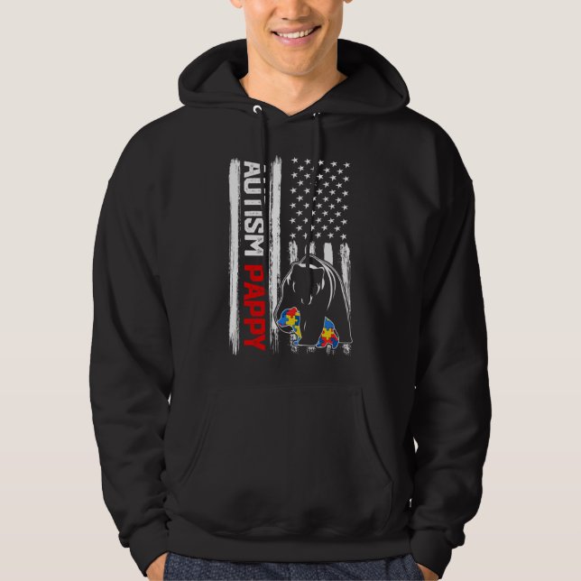 Vintag Autismus Pappy Bär Amerikanisches Flaggenbe Hoodie (Vorderseite)