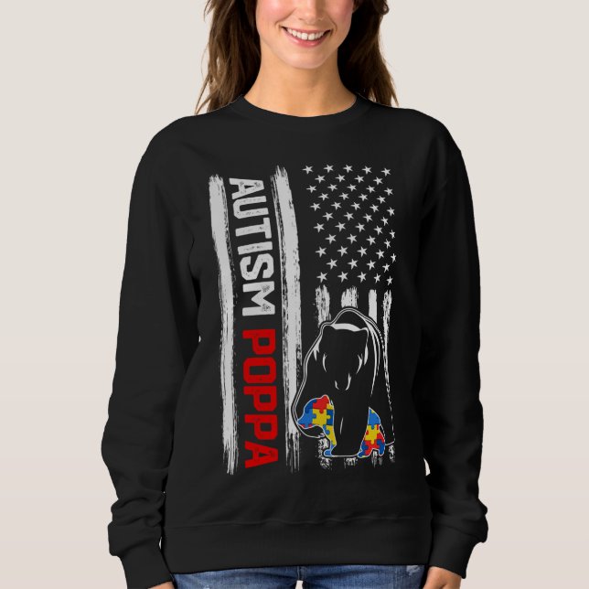 Vintag Autismus Poppa Bär Amerikanisches Flaggenbe Sweatshirt (Vorderseite)