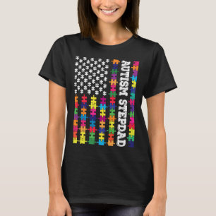 Vintag Autismus Stepdad Patriotic Puzzle American  T-Shirt