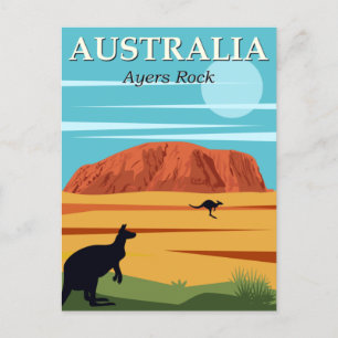 Vintag Ayers Rock Australia Kangaroos Travel Postkarte