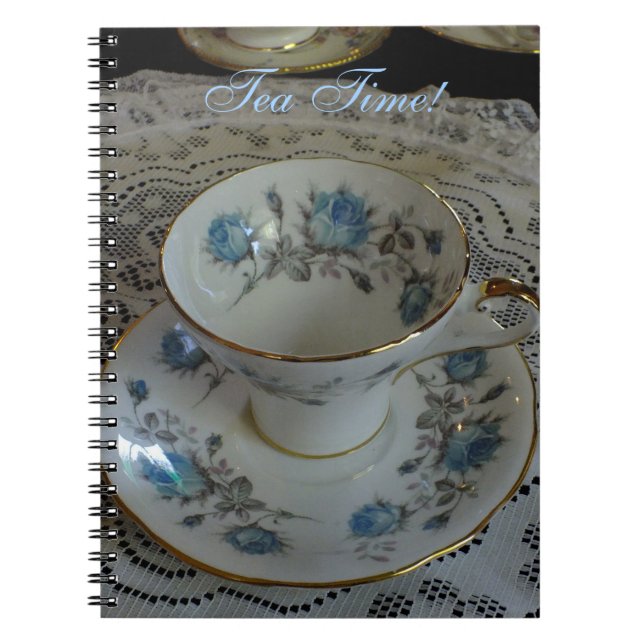 Vintag Aynsley Blue Rose Tea Cup Notebook Notizblock (Vorderseite)