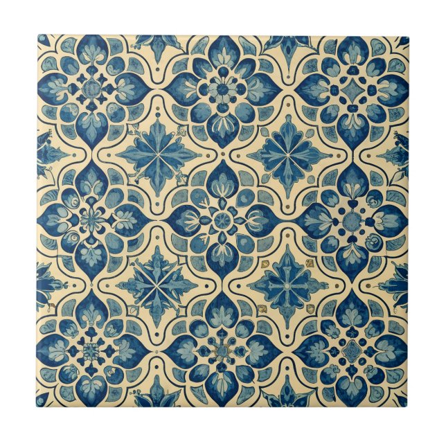 Vintag Azulejo Portugiesisches Blaues Muster Fliese (Vorderseite)
