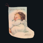 Vintag Baby Angel Wings schlafen in Cloud Kleiner Weihnachtsstrumpf<br><div class="desc">Personalisieren Sie dieses liebliche Vintage-Bild von einem Baby Engel Mädchen schlafen in den Wolken. Auf der Rückseite des Strumpfs befindet sich der Engel des Gottesgebet in Kalligraphie. Guthaben: Druckschriften unter artprintsanddecor.com</div>
