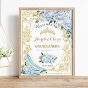 Vintag Baby Blue Rose Aschenputella Quinceanera Poster