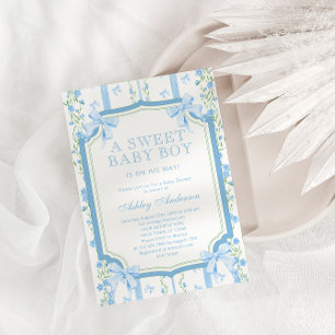 Vintag Baby Boy Dusche mit Bow Einladung