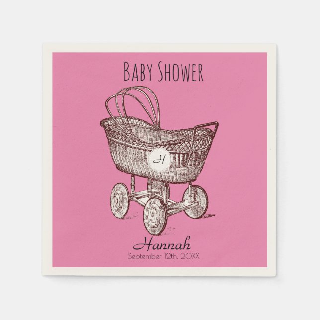 Vintag Baby Crib Monogram Baby Dusche P Napkin 3 Serviette (Vorderseite)