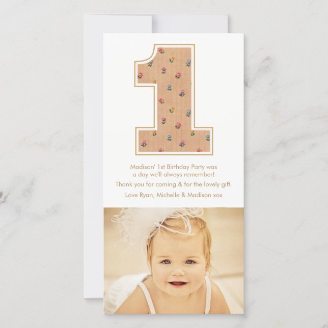 Vintag Baby Girl 1. Geburtstag Danke Fotokarte (Vorderseite)