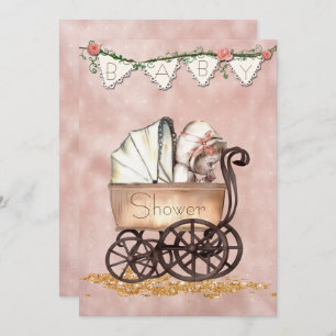 Vintag Baby Girl Babydusche Einladung
