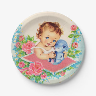 Vintag Baby Girl, Babydusche Kuchen Papier Teller