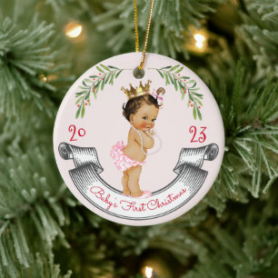 Vintag Baby Girl Baby's First Christmas Red Pink Keramik Ornament