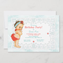 Vintag Baby Girl Baden Anzug Spitze Monogram Back Einladung