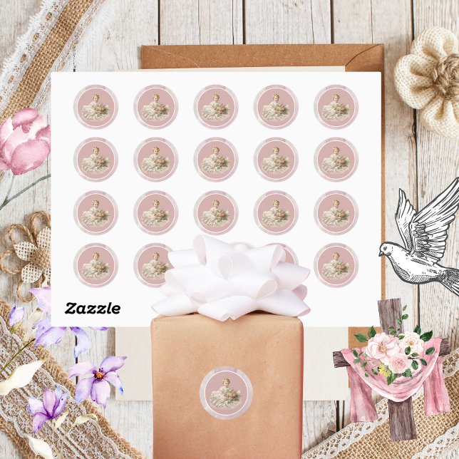 Vintag Baby Girl Baptisse Runder Aufkleber (Von Creator hochgeladen)