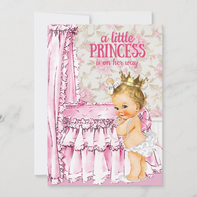 Vintag Baby Girl Princess Kinderdusche Einladung (Vorderseite)