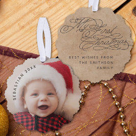 Vintag Baby My First Christmas Text Foto Elegant Ornament Karte