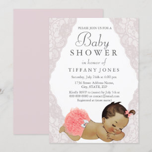 Vintag Baby Pink Lace Baby Dusche laden ein Einladung
