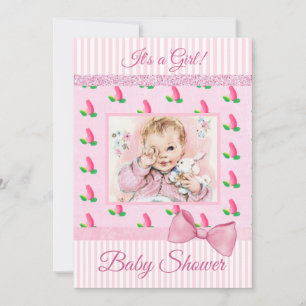 Vintag Baby Pink Rosenknospe Baby Dusche Einladung