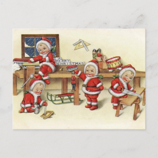 Vintag Baby Santa Illustration Feiertagspostkarte (Vorderseite)