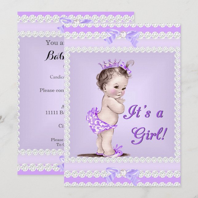 Vintag Baby Shower Girl Lilac Lavender Lila Einladung (Vorne/Hinten)