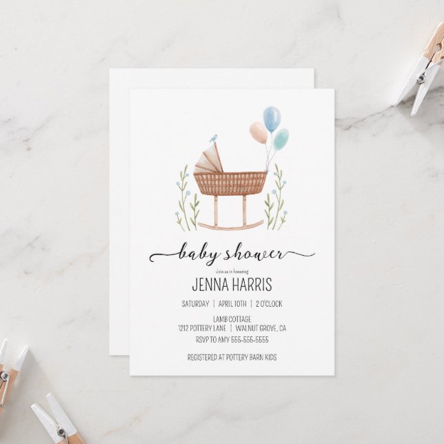 Vintag Baby Shower Junge Gender Nackte Einladung (Vorderseite/Rückseite Beispiel)