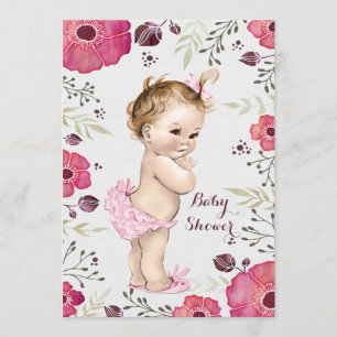 Vintag Baby Watercolor Poppies Babydusche Einladung