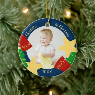 Vintag Baby's erstes Weihnachtsfest-Foto Keramik Ornament