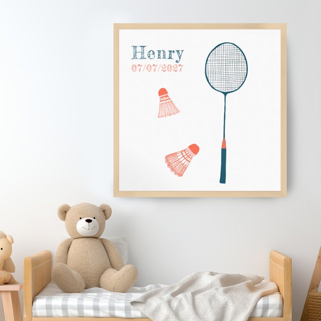 Vintag Badminton CUSTOM BABY NAME BIRTHDATE Art Poster (Vintage Badminton CUSTOM BABY NAME BIRTHDATE Art Nursery baby Room Poster Personalized Preppy)