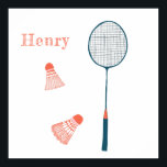 Vintag Badminton Print CUSTOM BABY NAME Art Poster<br><div class="desc">Dieser niedliche Badminton-Schläger und zwei Birdies sind in blau-weiß und rot in quadratischem Format handgezeichnet. Hoffe, dass es dir gefällt! Fügen Sie einen Namen oder Ihren eigenen Text hinzu, um ihn anzupassen, indem Sie oben auf "personalisieren" klicken. Sie können auch Text, Schriftart, Farben und Hintergrundfarbe ändern. Ideal, um ein Kinderzimmer,...</div>