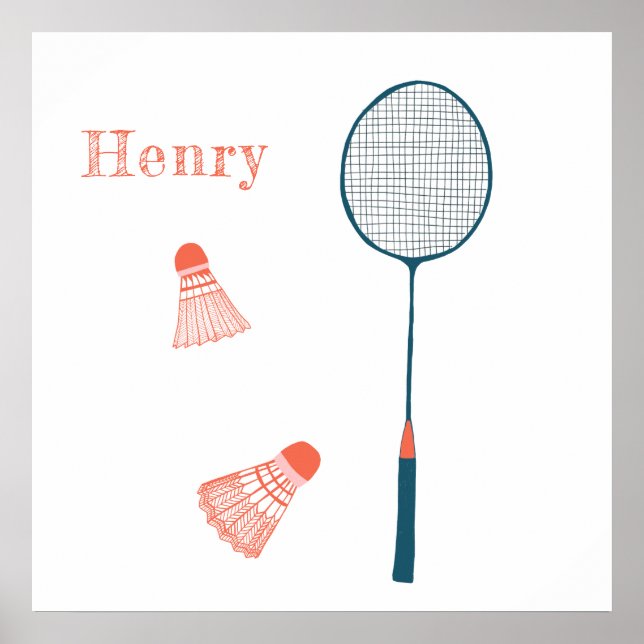 Vintag Badminton Print CUSTOM BABY NAME Art Poster (Vorne)