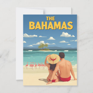 Vintag Bahamas Beach Couple Flamingo Travel Postkarte