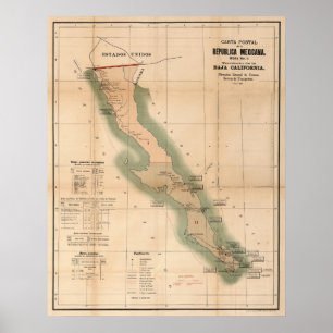 Vintag Baja California Postal Map (1904) Poster