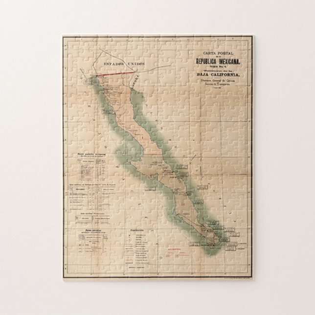 Vintag Baja California Postal Map (1904) Puzzle (Vertikal)