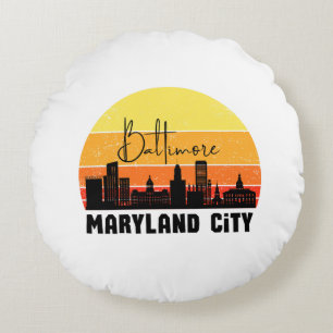 Vintag Baltimore Skyline Rundes Kissen