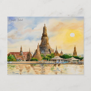 Vintag Bangkok Thailand Wat Travel Water Color Postkarte