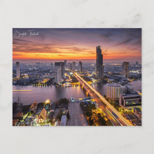 Vintag Bangkok Thailand Wat Travel Water Color Postkarte