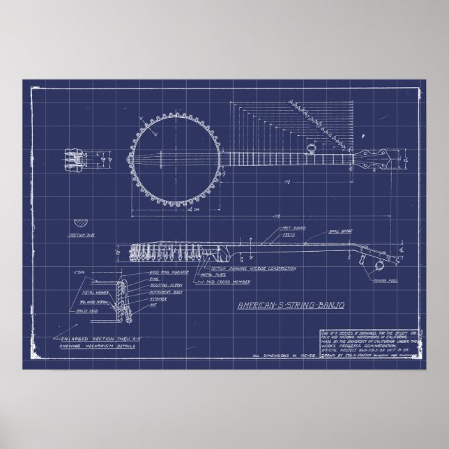 Vintag Banjo Blueprints Poster (Vorne)