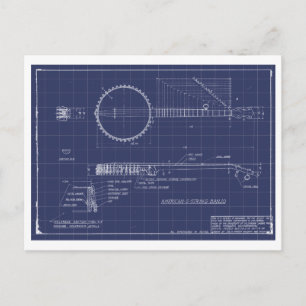 Vintag Banjo Blueprints Postkarte