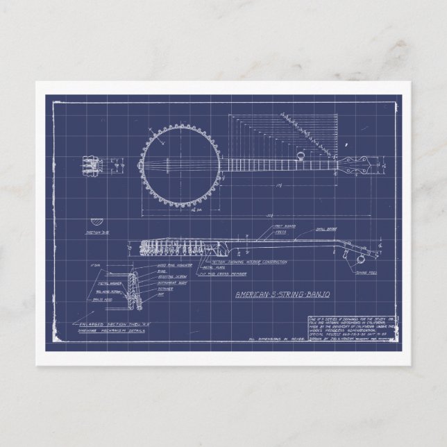 Vintag Banjo Blueprints Postkarte (Vorderseite)