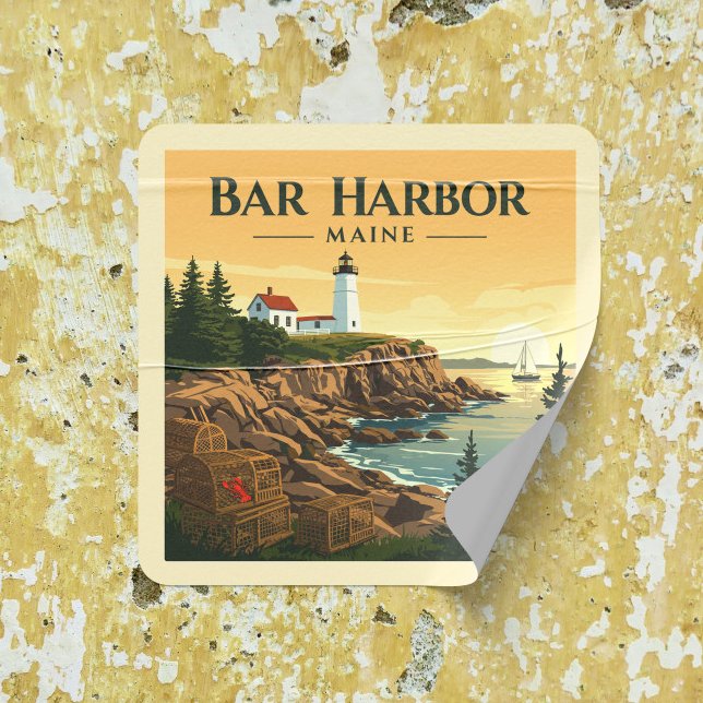 Vintag Bar Harbor Maine Quadratischer Aufkleber (Von Creator hochgeladen)