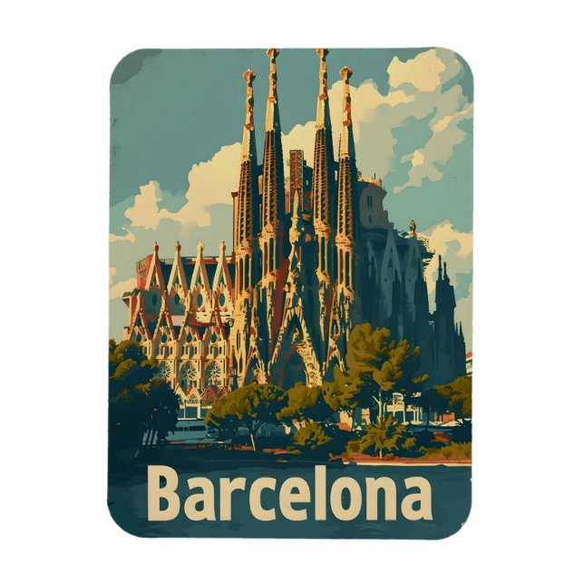 Vintag Barcelona Sagrada Familia Magnet (Vertikal)