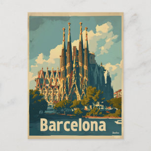 Vintag Barcelona Sagrada Familia Postkarte