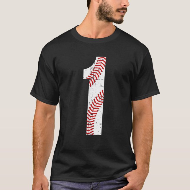 Vintag Baseball 1 Jersey-Nummer T-Shirt (Vorderseite)