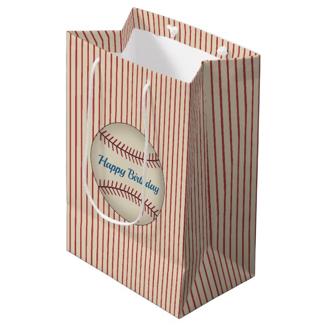 Vintag Baseball Geburtstagsgeschenktasche Mittlere Geschenktüte (Vorderseite Schrägansicht)