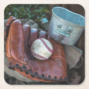 Vintag Baseball Mit und Ball Baseball Glove Amer Rechteckiger Pappuntersetzer