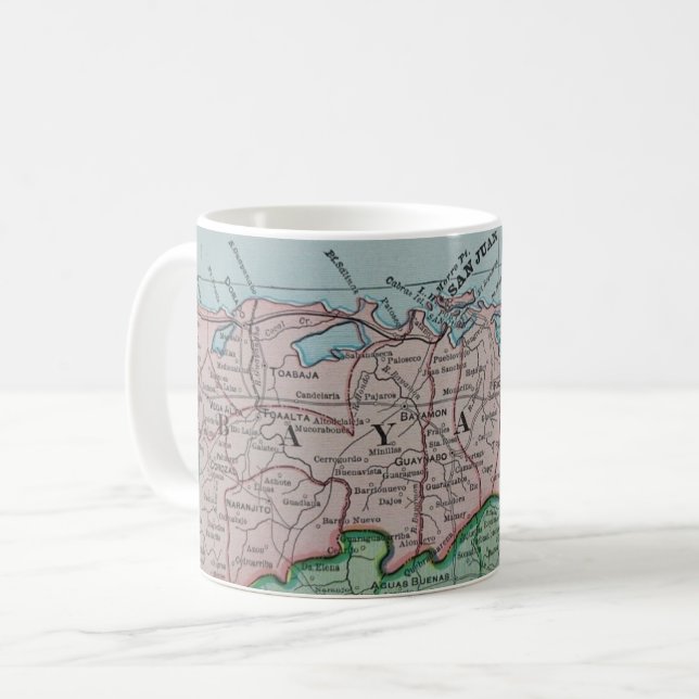 Vintag Bayamon Puerto Rico Karte Kaffeetasse (Vorderseite Links)
