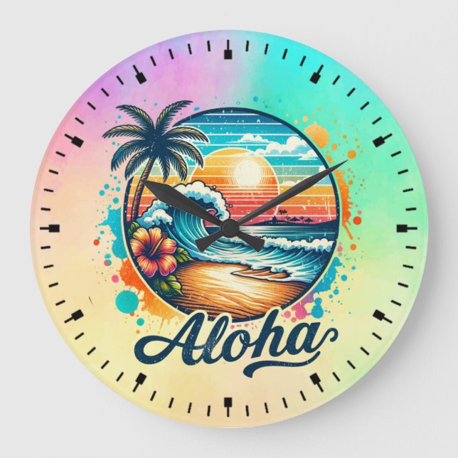 Vintag Beach Aloha Sublimierung-94953 Große Wanduhr (Vorderseite)